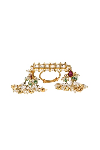 Gold Finish Kundan Polki Toe Ring