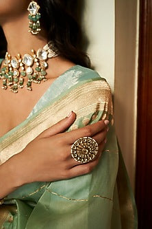 Gold Finish Kundan Polki Ring