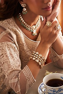 Gold Finish Kundan Polki Bangles (Set of 2)