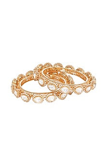 Gold Finish Kundan Polki Bangles (Set of 2)