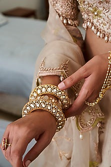 Gold Finish Moissanite Polki Bangles (Set of 2)
