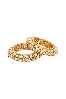 Gold Finish Moissanite Polki Bangles (Set of 2)