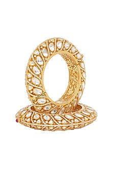 Gold Finish Moissanite Polki Bangles (Set of 2)