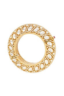 Gold Finish Moissanite Polki Bangles (Set of 2)