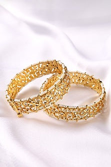 Gold Finish Kundan Polki Bangles (Set of 2)