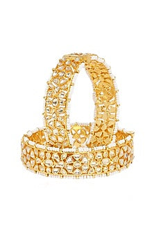 Gold Finish Kundan Polki Bangles (Set of 2)