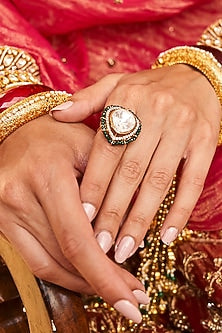 Gold Finish Kundan Polki Ring
