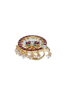 Gold Finish Kundan Polki Ring