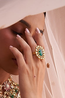 Gold Finish Moissanite Polki Ring