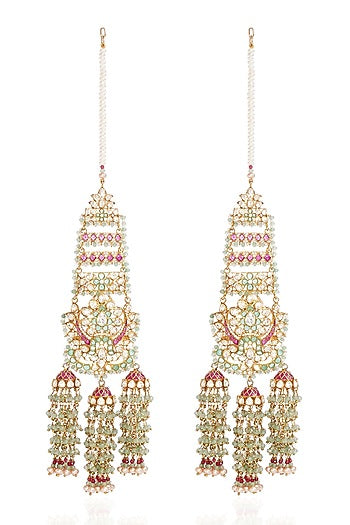 Gold Finish Moissanite & Fluorite Drop Dangler Earrings In Sterling Silver