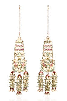 Gold Finish Moissanite & Fluorite Drop Dangler Earrings In Sterling Silver