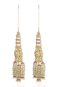 Gold Finish Moissanite & Fluorite Drop Dangler Earrings In Sterling Silver