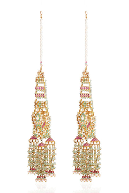 Gold Finish Moissanite & Fluorite Drop Dangler Earrings In Sterling Silver