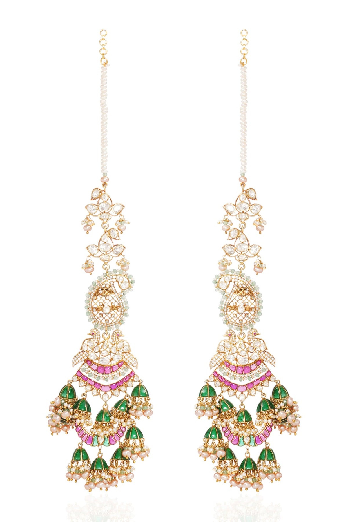 Gold Finish Moissanite & Green Onyx Dangler Earrings In Sterling Silver