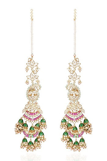 Gold Finish Moissanite & Green Onyx Dangler Earrings In Sterling Silver