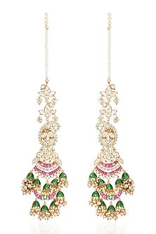 Gold Finish Moissanite & Green Onyx Dangler Earrings In Sterling Silver