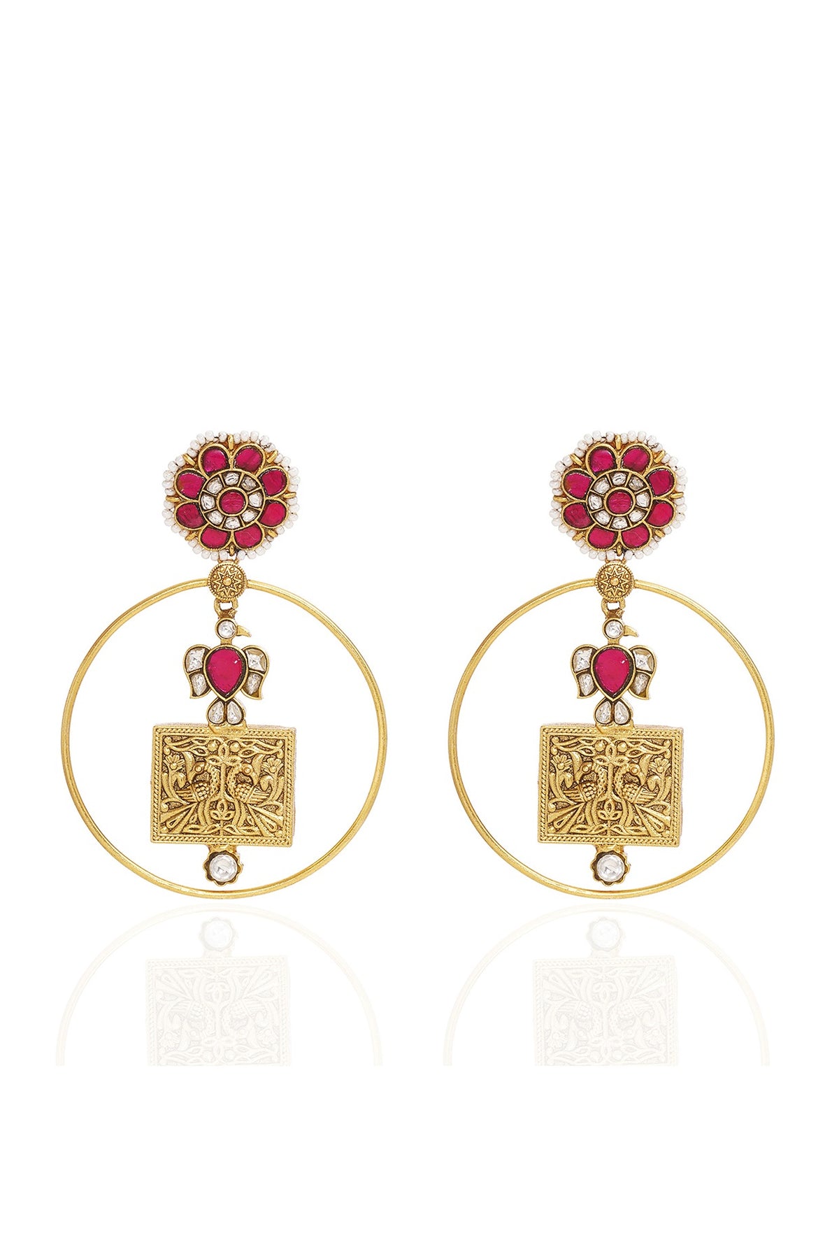 Gold Finish Kundan Polki Statement Earrings
