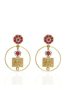 Gold Finish Kundan Polki Statement Earrings