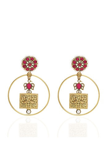 Gold Finish Kundan Polki Statement Earrings