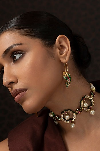 Gold Finish Kundan Polki Statement Earrings