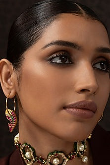 Gold Finish Kundan Polki Statement Earrings