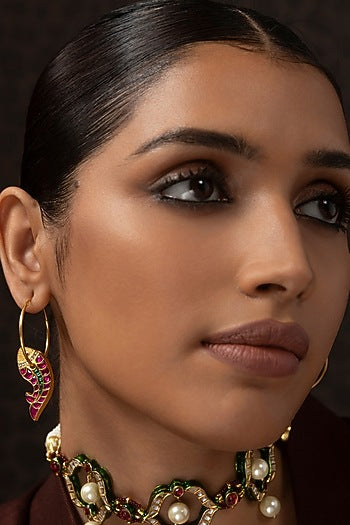 Gold Finish Kundan Polki Statement Earrings