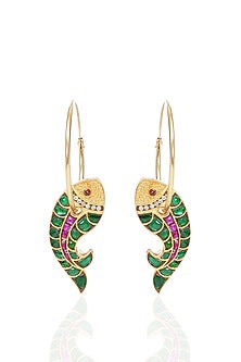 Gold Finish Kundan Polki Statement Earrings
