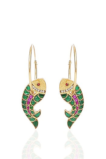 Gold Finish Kundan Polki Statement Earrings