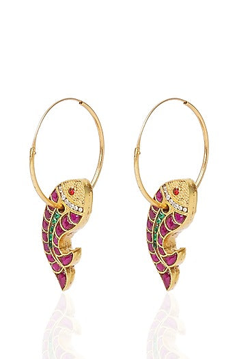 Gold Finish Kundan Polki Statement Earrings