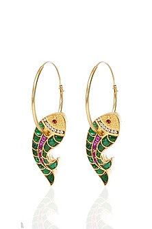 Gold Finish Kundan Polki Statement Earrings