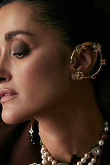Gold Finish Kundan Polki & Ruby Statement Earrings