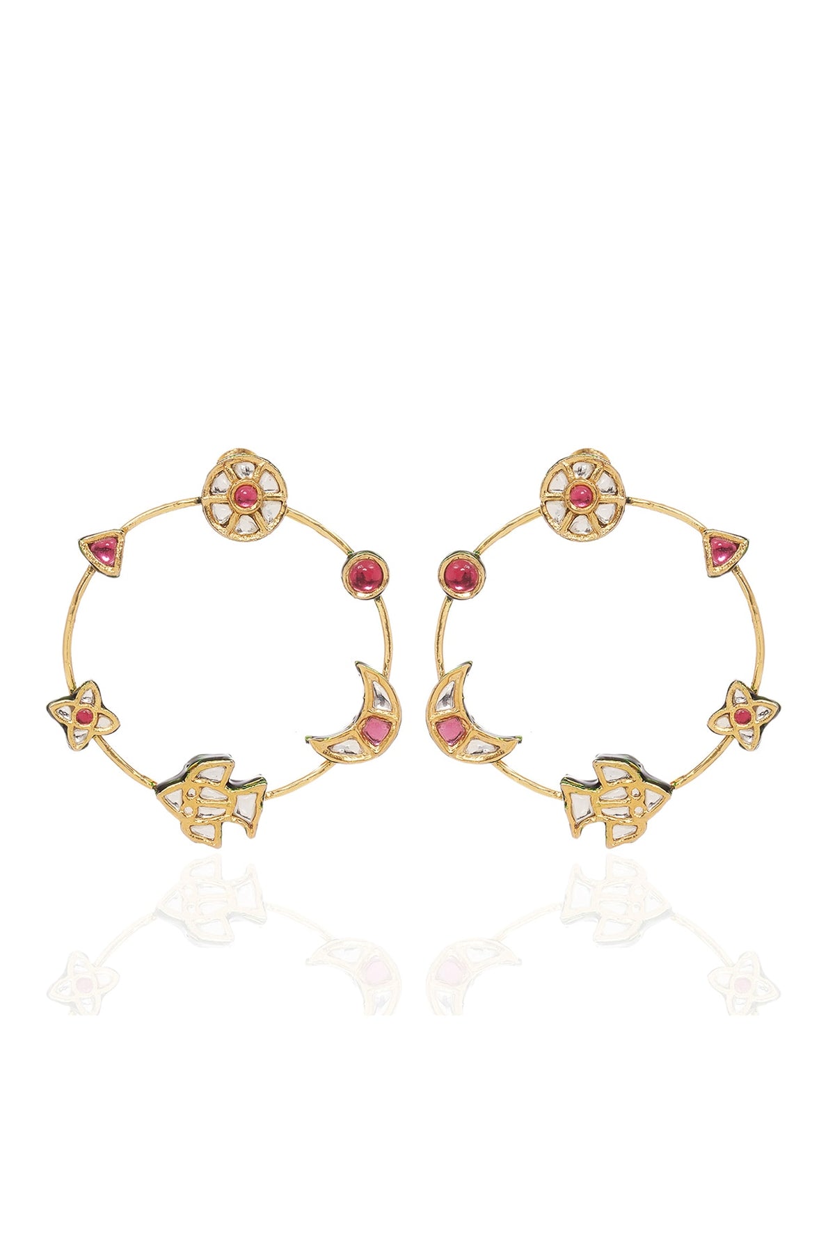 Gold Finish Kundan Polki & Ruby Statement Earrings