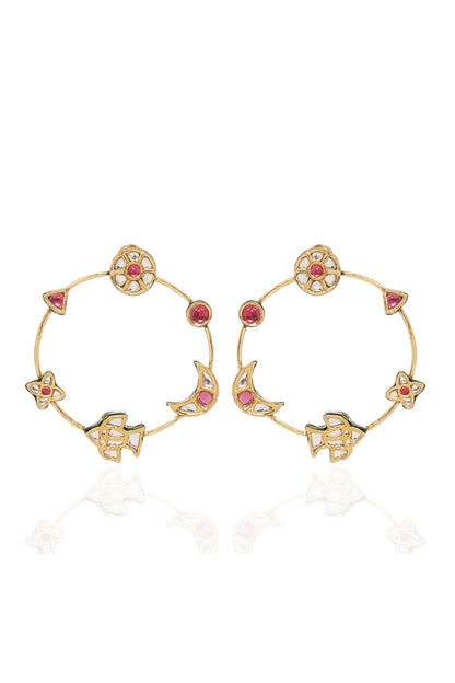 Gold Finish Kundan Polki & Ruby Statement Earrings