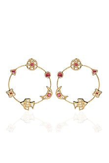 Gold Finish Kundan Polki & Ruby Statement Earrings