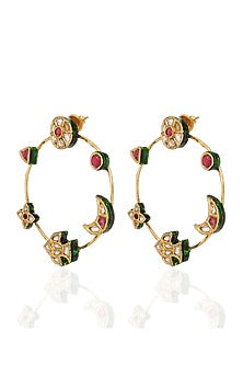 Gold Finish Kundan Polki & Ruby Statement Earrings