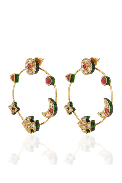 Gold Finish Kundan Polki & Ruby Statement Earrings