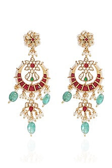 Gold Finish Kundan Polki & Green Onyx Necklace Set