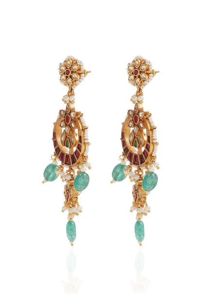 Gold Finish Kundan Polki & Green Onyx Necklace Set