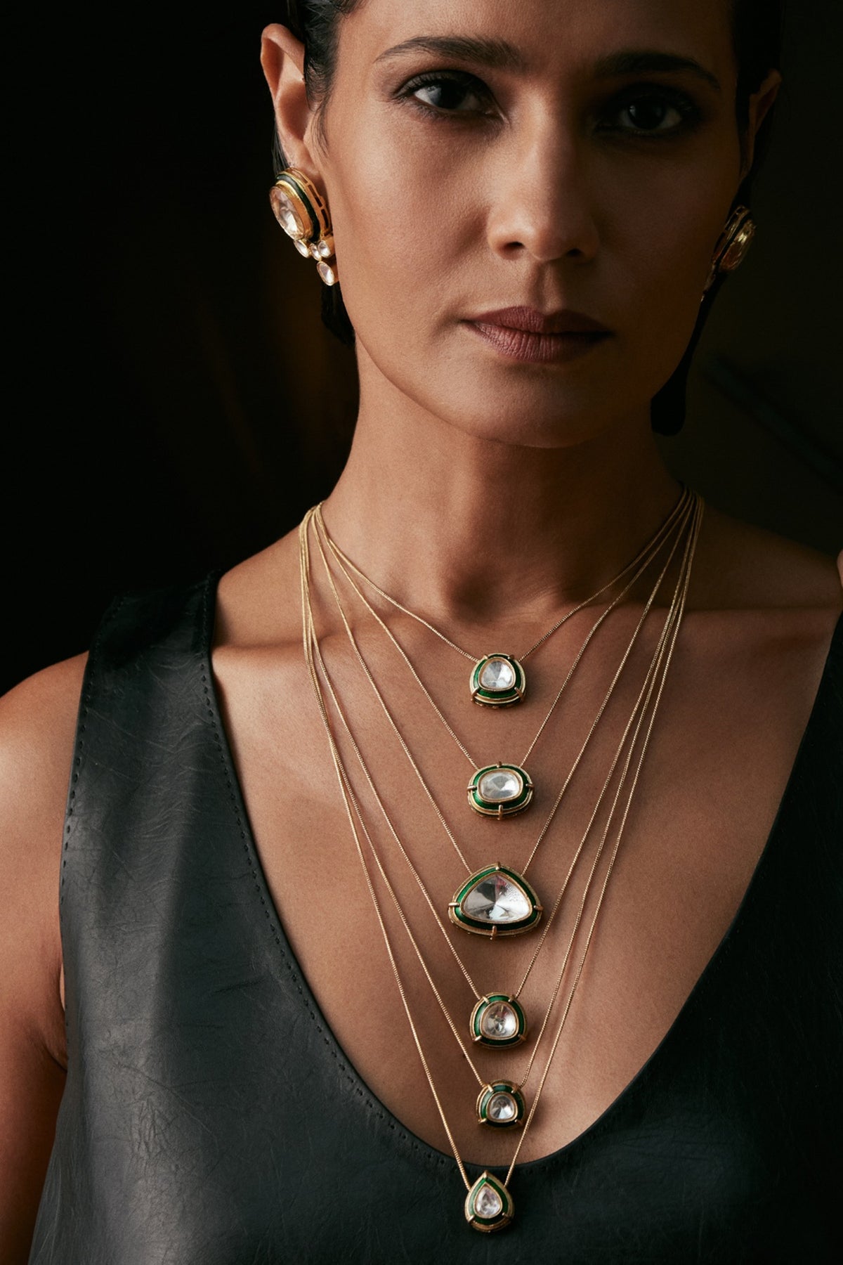 Gold Finish Kundan Polki Long Necklace Set