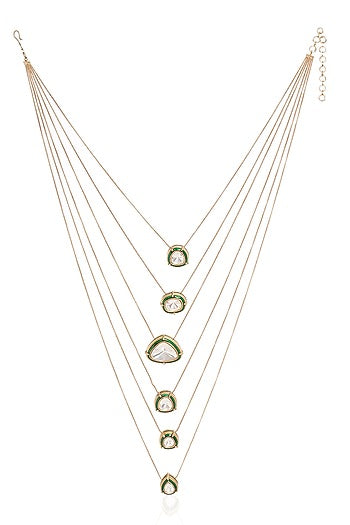 Gold Finish Kundan Polki Long Necklace Set