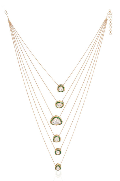 Gold Finish Kundan Polki Long Necklace Set
