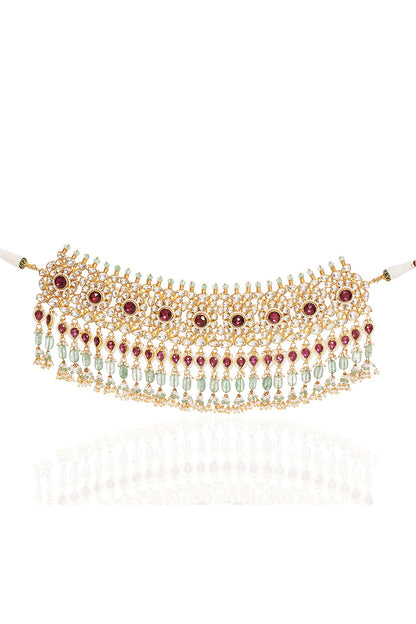 Gold Finish Kundan Polki & Pearl Choker Necklace Set