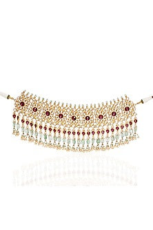 Gold Finish Kundan Polki & Pearl Choker Necklace Set