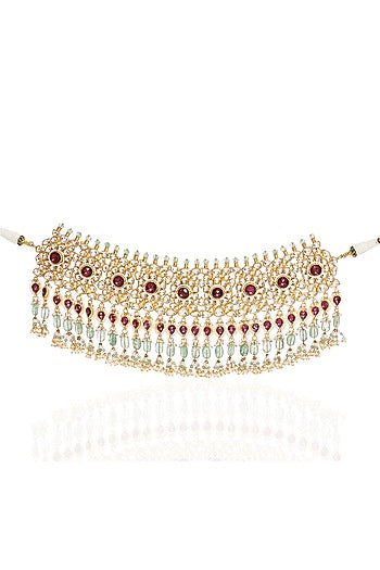 Gold Finish Kundan Polki & Pearl Choker Necklace Set
