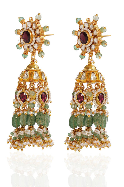 Gold Finish Kundan Polki & Pearl Choker Necklace Set