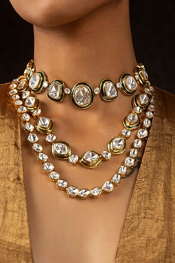 Gold Finish Kundan Polki Necklace