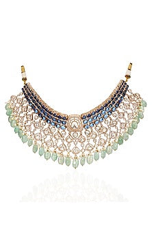 Gold Finish Kundan Polki & Pearl Choker Necklace Set
