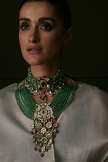Gold Finish Kundan Polki Choker Necklace