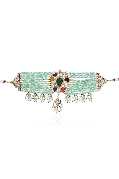 Gold Finish Kundan Polki Choker Necklace
