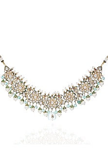 Gold Finish Kundan Polki & Fluorite Drop Choker Necklace Set